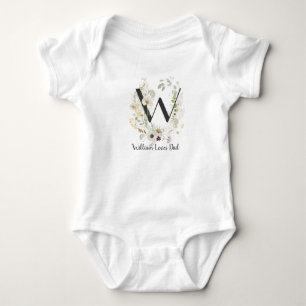 Custom Initial W With Soft colour Wild flowers Baby Bodysuit