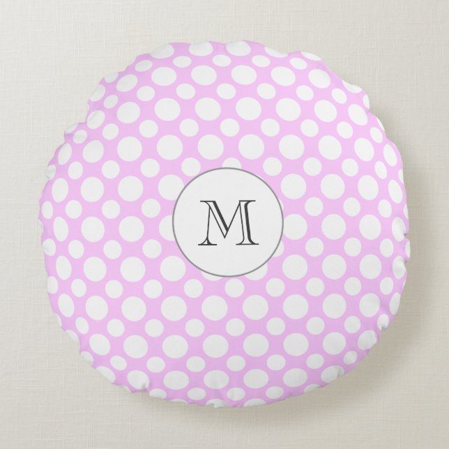 Custom Initial White Polka Dots on Pink Pillow (Front)