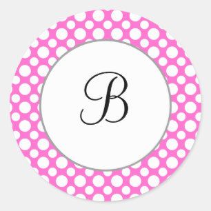 Custom Initial White Polka Dots on Pink Sticker