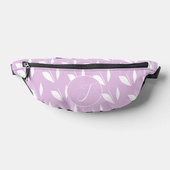 Custom initial white silhouette leaves purple fanny pack (Lay Down)