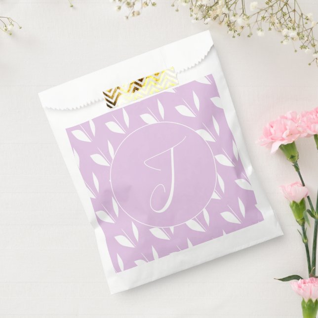 Custom initial white silhouette leaves purple favor bag (Sealed)