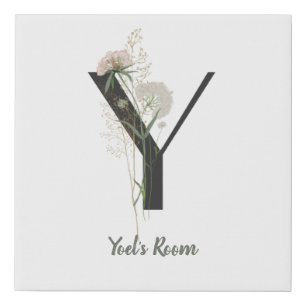 Custom Initial Y With Soft colour flower Faux Canvas Print