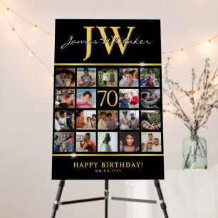 Custom Initials Birthday Sign, Black Photo Collage Foam Board