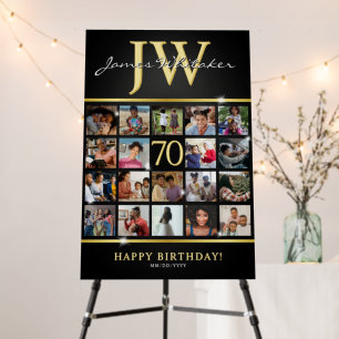 Custom Initials Birthday Sign, Black Photo Collage Foam Board