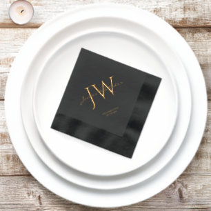 Custom Initials Black Gold Birthday Foil Napkins