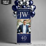 Custom Initials Blue Silver Decor 40th Birthday  Retractable Banner<br><div class="desc">Make a bold statement with this Personalized Initials Birthday Banner in Elegant Navy Blue and Silver. This stylish retractable banner is perfect for milestone birthdays,  featuring custom initials and a sleek,  sophisticated design. Ideal for party entrances,  photo backdrops,  or décor,  it adds a touch of luxury to any celebration!</div>