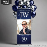 Custom Initials Blue Silver Decor 50th Birthday  Retractable Banner<br><div class="desc">Make a bold statement with this Personalized Initials Birthday Banner in Elegant Navy Blue and Silver. This stylish retractable banner is perfect for milestone birthdays,  featuring custom initials and a sleek,  sophisticated design. Ideal for party entrances,  photo backdrops,  or décor,  it adds a touch of luxury to any celebration!</div>