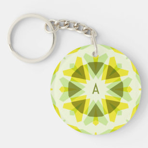 Custom Initials Bright Yellow Green Summer Star Keychain