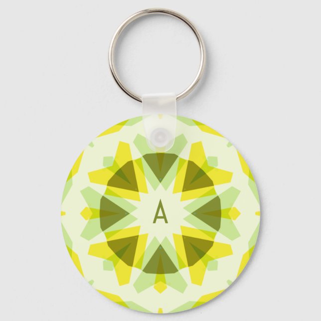 Custom Initials Bright Yellow Green Summer Star Keychain (Front)