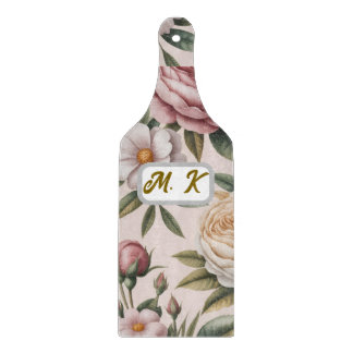 Custom initials chic vintage roses cottagecore  cutting board
