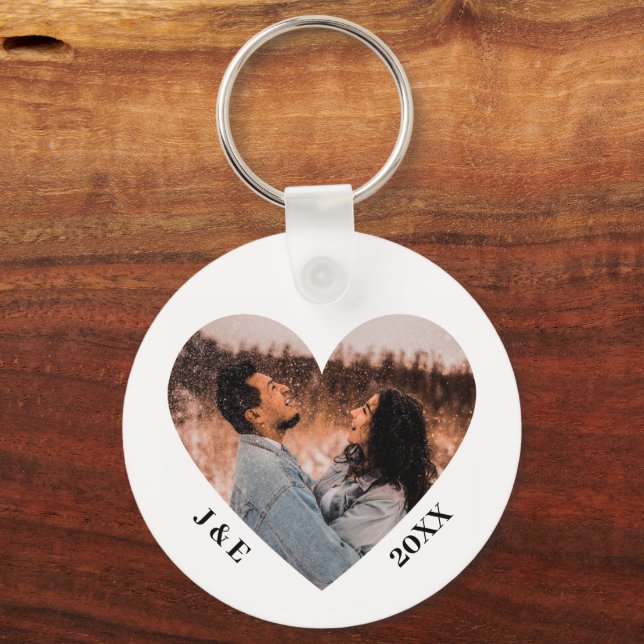 Custom Initials Couple Photo Personalized Heart Keychain (Front)