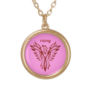 Custom initials - Crimson Phoenix Rising on Pink Gold Plated Necklace