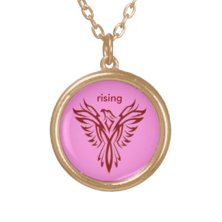 Custom initials - Crimson Phoenix Rising on Pink Gold Plated Necklace