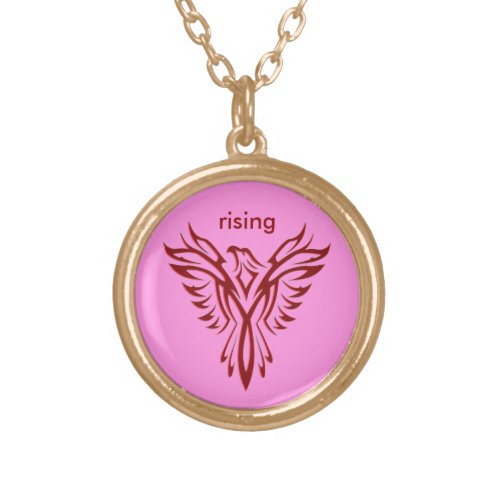 Custom initials _ Crimson Phoenix Rising on Pink Gold Plated Necklace