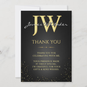 Custom Initials Elegant Black Gold Thank You Card