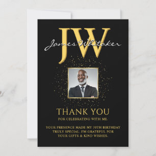 Custom Initials Elegant Black Gold Thank You Card