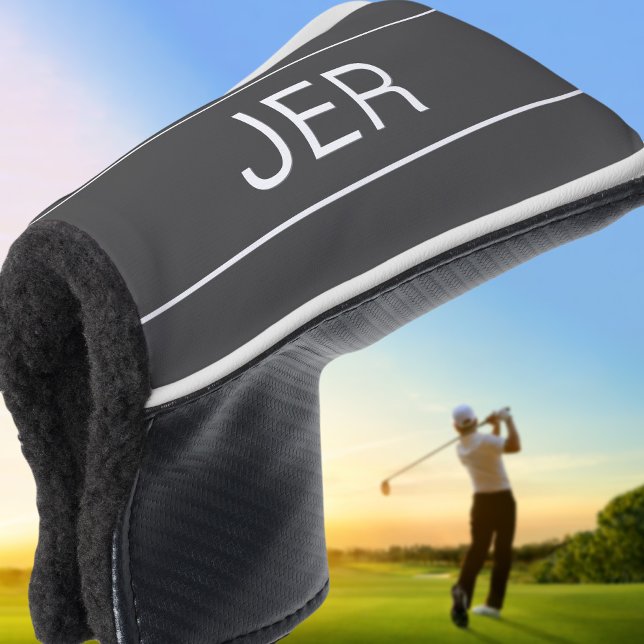 Custom Initials Elegant Golfer Modern Gray Putter Golf Head Cover (Personalized Initials Monogrammed Dark Gray Putter Golf Head Cover)