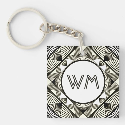 Custom Initials Elegant Manly Black Chic Art Deco Keychain