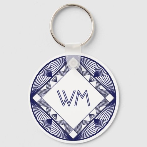 Custom Initials Elegant Manly Navy Blue Deco Frame Keychain