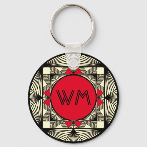 Custom Initials Elegant Manly Red Chic Art Deco Keychain