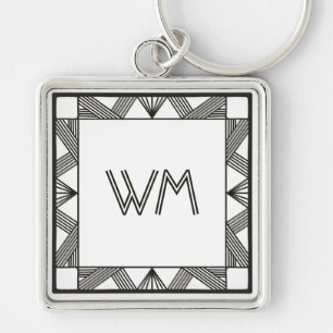 Custom Initials Elegant Modern Black Chic Art Deco Keychain