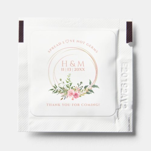 Custom Initials Floral Wreath Pink Wedding Favors Hand Sanitizer Packet