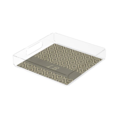 Custom initials gray brown pave bricks pattern acrylic tray