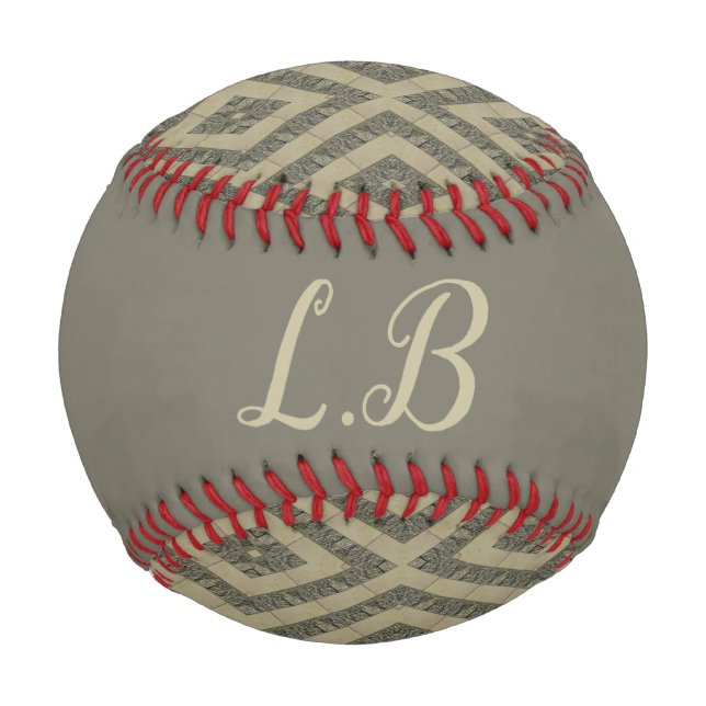 Custom initials gray brown pave bricks pattern baseball (Front)
