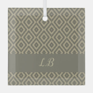 Custom initials gray brown pave bricks pattern glass ornament