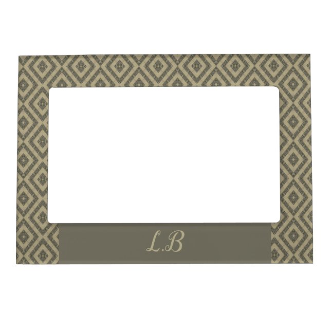 Custom initials gray brown pave bricks pattern magnetic frame (Front)