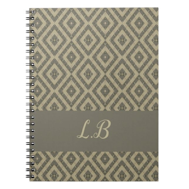 Custom initials gray brown pave bricks pattern notebook (Front)