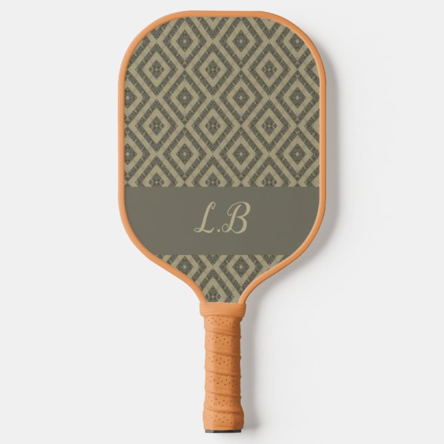 Custom initials gray brown pave bricks pattern pickleball paddle (Front)
