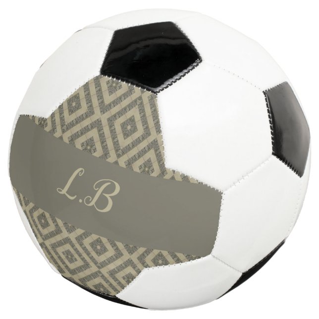 Custom initials gray brown pave bricks pattern soccer ball (Three Quarter)