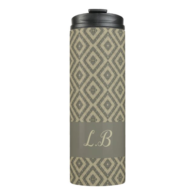 Custom initials gray brown pave bricks pattern thermal tumbler (Front)