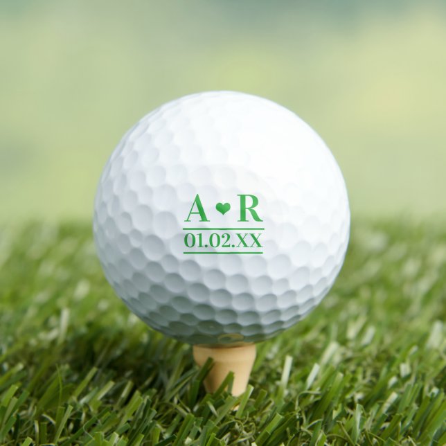 Custom Initials Heart Design Anniversary Wedding Golf Balls (Insitu Tee)