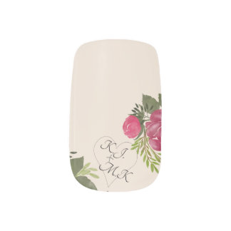 Custom Initials in Heart Floral Couple in Love Minx Nail Art