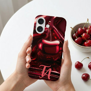 Custom Initials in Luxe Maroon - Glossy Red Cherry iPhone 16 Case