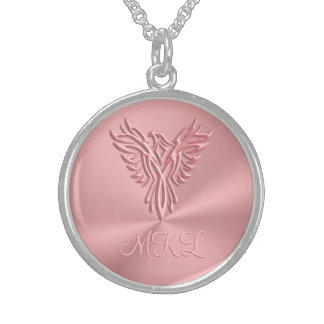 Custom initials - Inspiring Phoenix Rising on Pink Sterling Silver Necklace