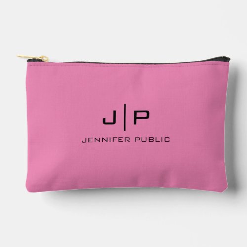 Custom Initials Letter Elegant Solid Pink Monogram Accessory Pouch
