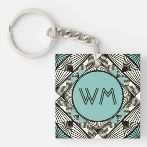 Custom Initials Modern Elegant Sage Green Art Deco Keychain