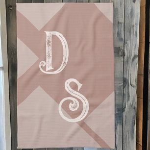 Custom initials monogram brown neutral geometric  kitchen towel