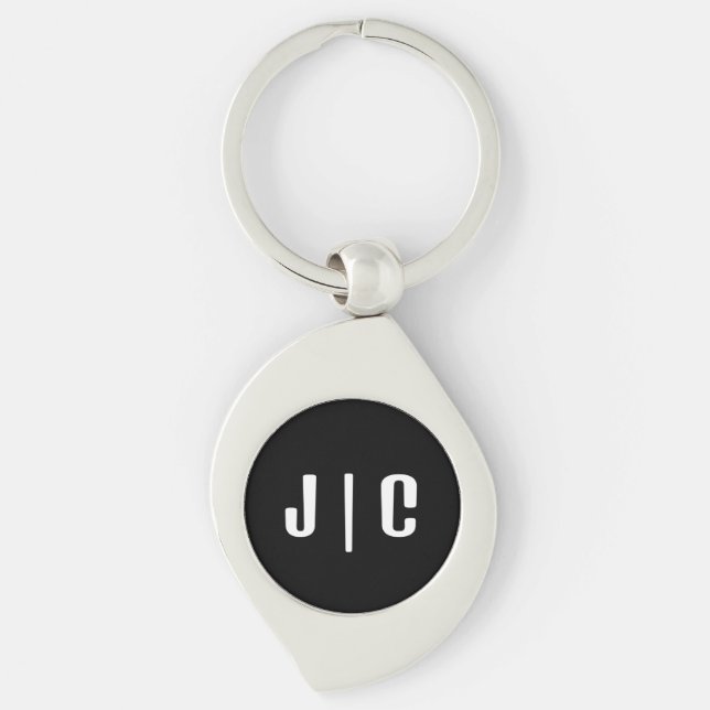Custom Initials Monogram Minimalist Modern Keychain (Front)
