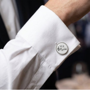 Custom Initials Music Notes Monogram Silver Cufflinks