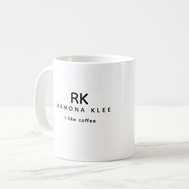 Custom Initials, Name and Slogan 'I like coffee' Coffee Mug (Front Left)