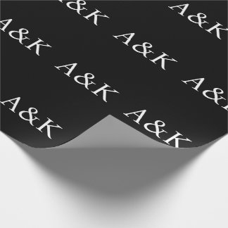 Custom Initials on Black Wedding Gift Wrapping Paper
