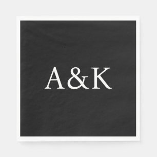 Custom Initials on Black Wedding Napkins
