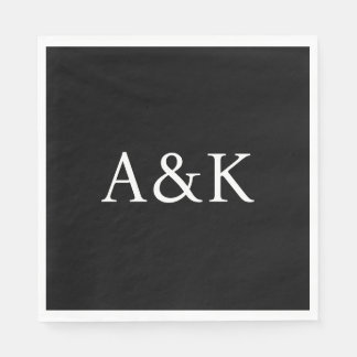 Custom Initials on Black Wedding Napkins