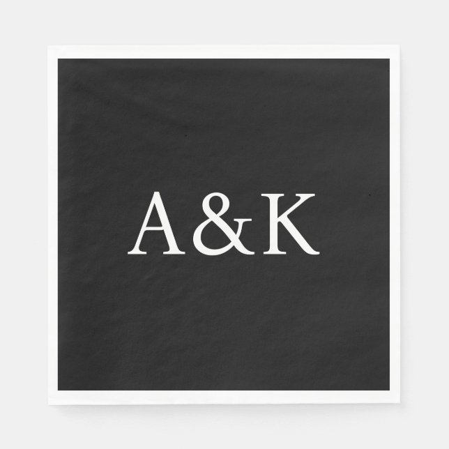 Custom Initials on Black Wedding Napkins (Front)