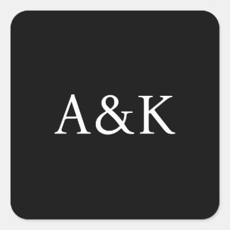 Custom Initials on Black Wedding Square Sticker