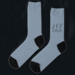 Custom Initials on Dusty Blue Wedding Socks<br><div class="desc">These custom socks feature a wedding theme. Initials of the couple being wed,  along with the wedding date,  are printed on the side of each sock over a dusty blue background.</div>